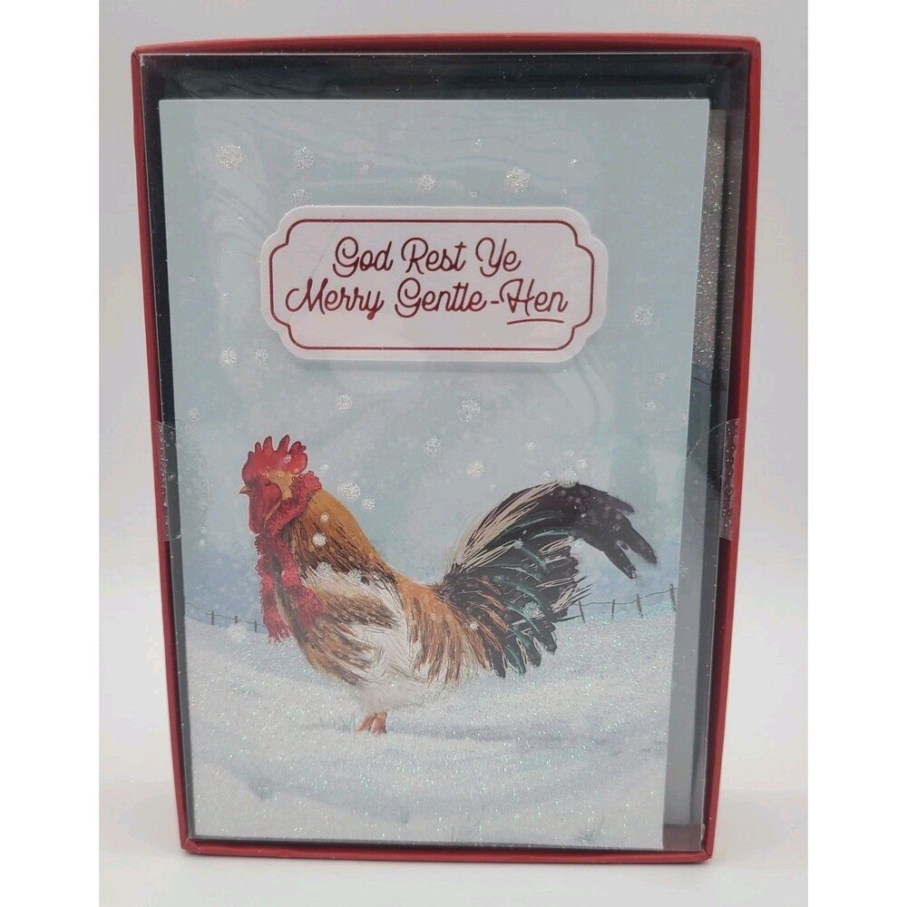 Haynes Besco 8 Boxed CHRISTMAS CARDS God Rest Ye Merry Gentle Hen Chicken Theme
